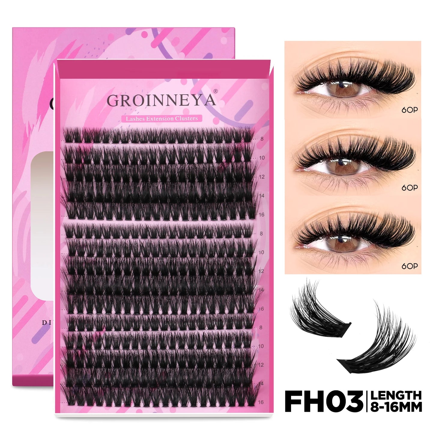 GROINNEYA DIY Lash Extension Kit – Cluster & Individual Lashes with Bond & Seal