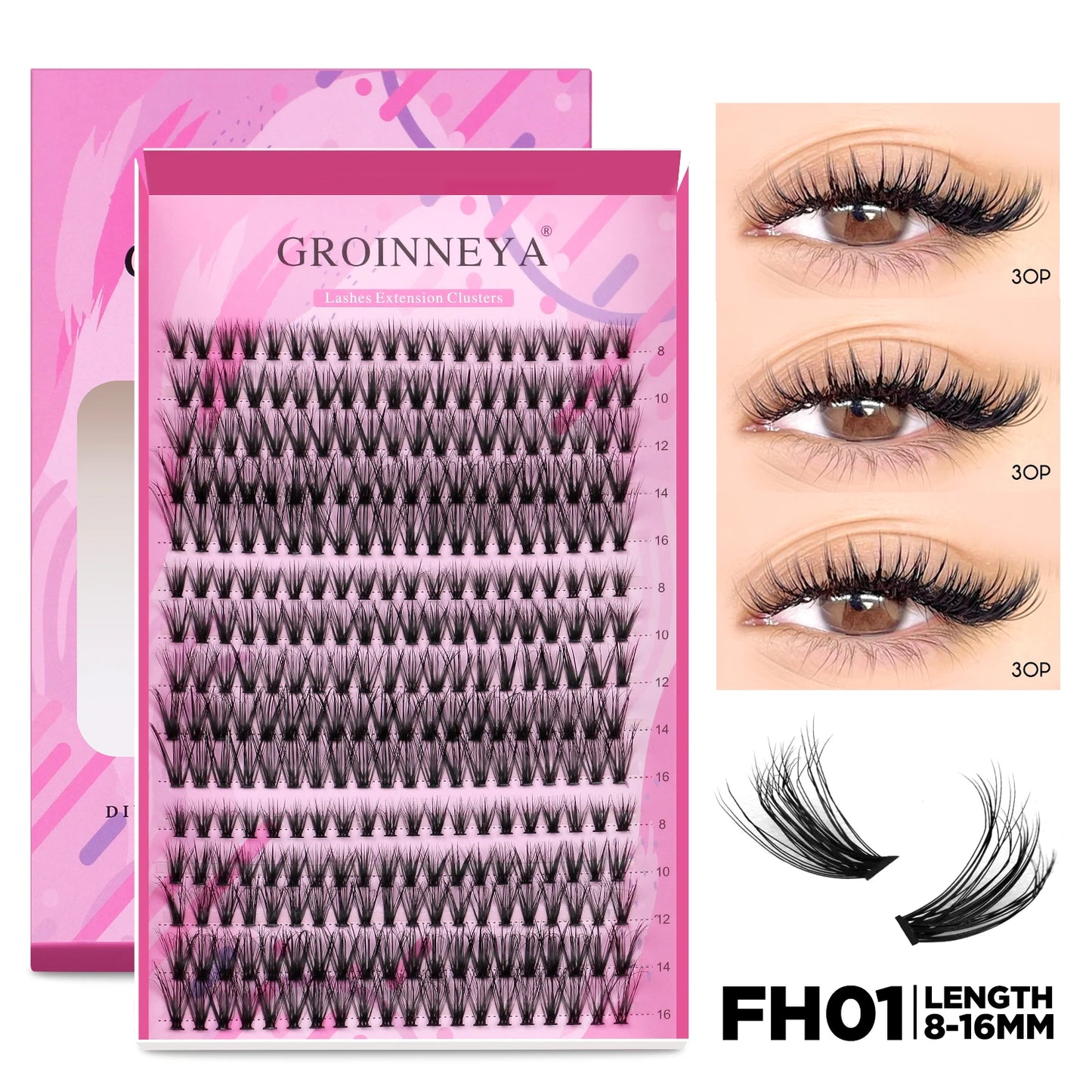 GROINNEYA DIY Lash Extension Kit – Cluster & Individual Lashes with Bond & Seal