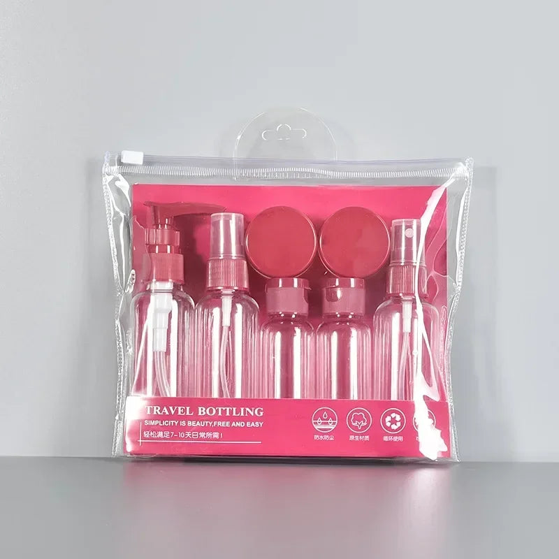 7PCS Travel Refillable Bottle Set with Clear Bag – Portable Toiletry Kit for Shampoo, Lotion, Body Wash, Skincare & More