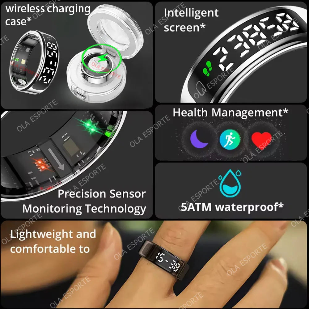 Smart Ring Health Fitness Tracker LED Touch Display Heart Rate Sleep Monitor Waterproof