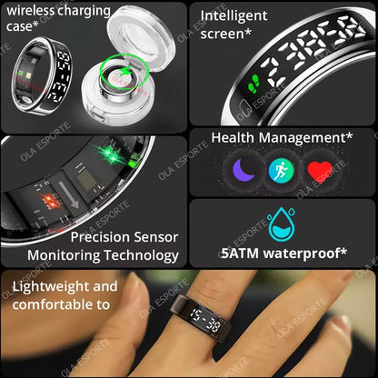 Smart Ring Health Fitness Tracker LED Touch Display Heart Rate Sleep Monitor Waterproof