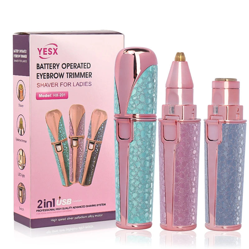 2-in-1 Rechargeable Facial Hair Remover & Eyebrow Trimmer with LED Light – USB Electric Razor for Face & Lips
