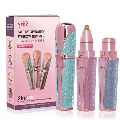 2-in-1 Rechargeable Facial Hair Remover & Eyebrow Trimmer with LED Light – USB Electric Razor for Face & Lips