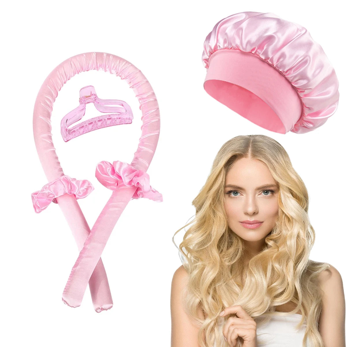 Heatless Curling Rod Headband & Satin Bonnet Set – No-Heat Soft Hair Curlers for Overnight Lazy Curls