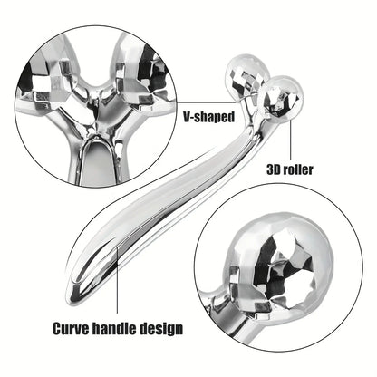 6-Piece Stainless Steel Facial Care Tool Set – Ice Roller, Gua Sha Scraper & Storage Bag