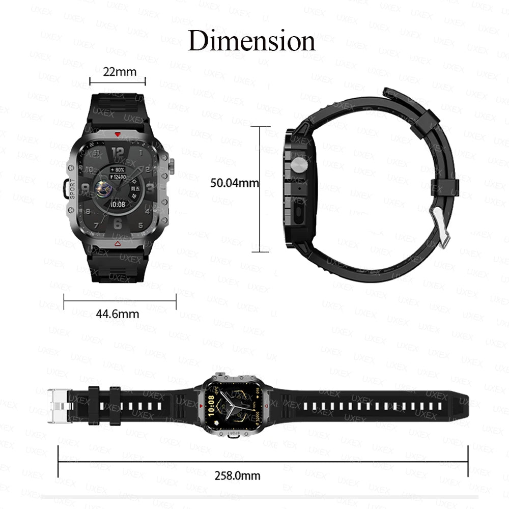 Rugged Men’s Bluetooth Call Smart Watch with Flashlight – 2.01” Outdoor Sports Fitness Watch for Android & iOS