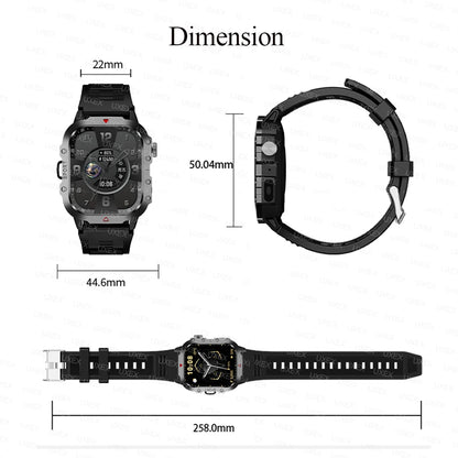 Rugged Men’s Bluetooth Call Smart Watch with Flashlight – 2.01” Outdoor Sports Fitness Watch for Android & iOS