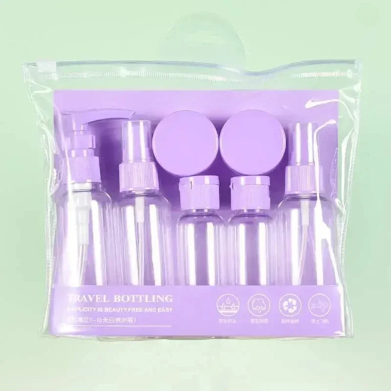 7PCS Travel Refillable Bottle Set with Clear Bag – Portable Toiletry Kit for Shampoo, Lotion, Body Wash, Skincare & More