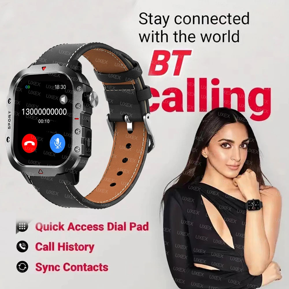 Rugged Men’s Bluetooth Call Smart Watch with Flashlight – 2.01” Outdoor Sports Fitness Watch for Android & iOS