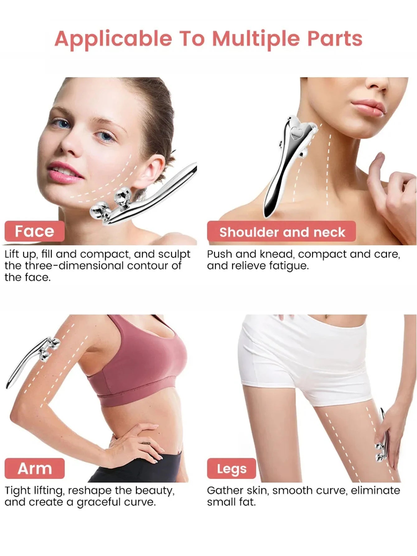 4D Y-Shaped Face-Lift Roller – Silver Facial Massager for Wrinkles, Eye, Neck & Muscle Relaxation