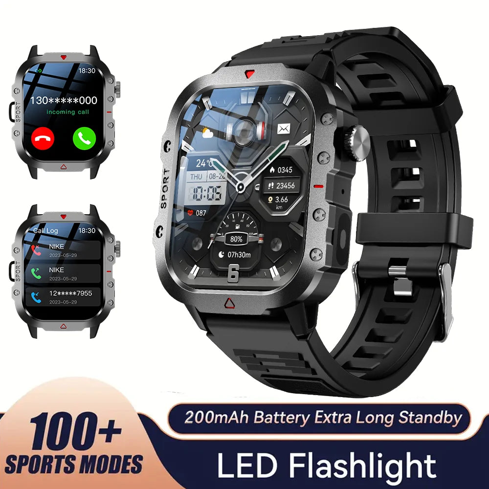 KESHUYOU 2.01” Smart Watch with LED Flashlight | Bluetooth Calling | Fitness & Activity Tracker | Life Waterproof | Android & iOS