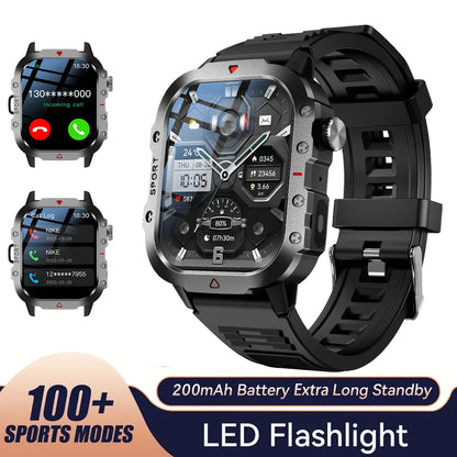 KESHUYOU 2.01” Smart Watch with LED Flashlight | Bluetooth Calling | Fitness & Activity Tracker | Life Waterproof | Android & iOS