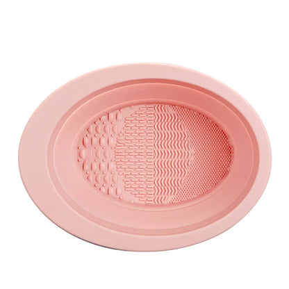 Makeup Brush Cleaner Bowl & Tool Set – Silicone Scrubber Pad, Folding Holder, Wet & Dry Brush Cleaning Kit
