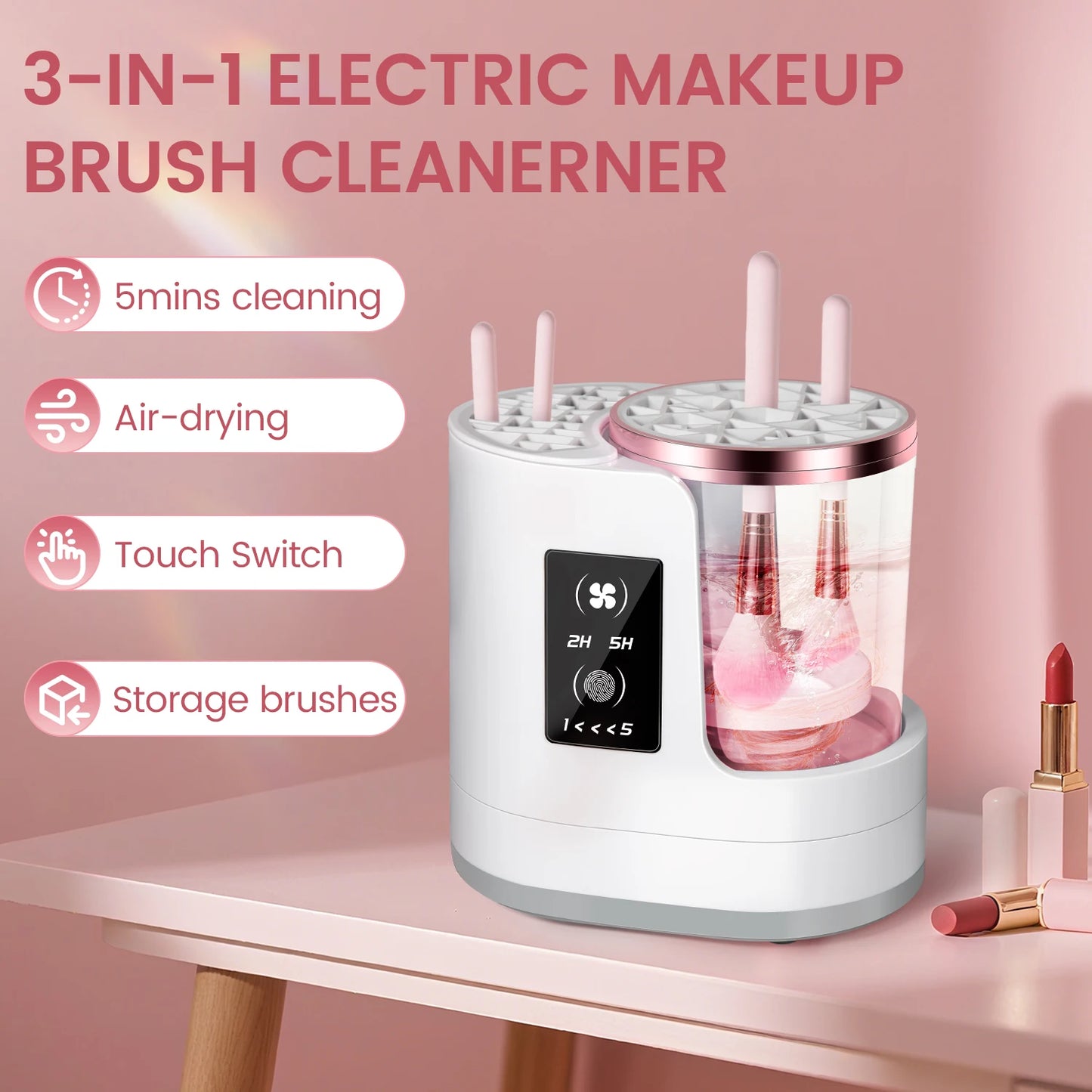 Makeup Brush Cleaner & Dryer – 3-in-1 Automatic Cleaning, Drying & Storage System