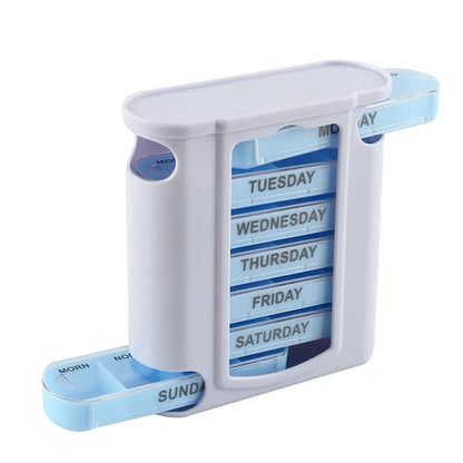 7-Day Weekly Pill Organizer Box with 28 Compartments | Large Capacity Medicine Storage Case, BPA-Free Travel Tablet Holder