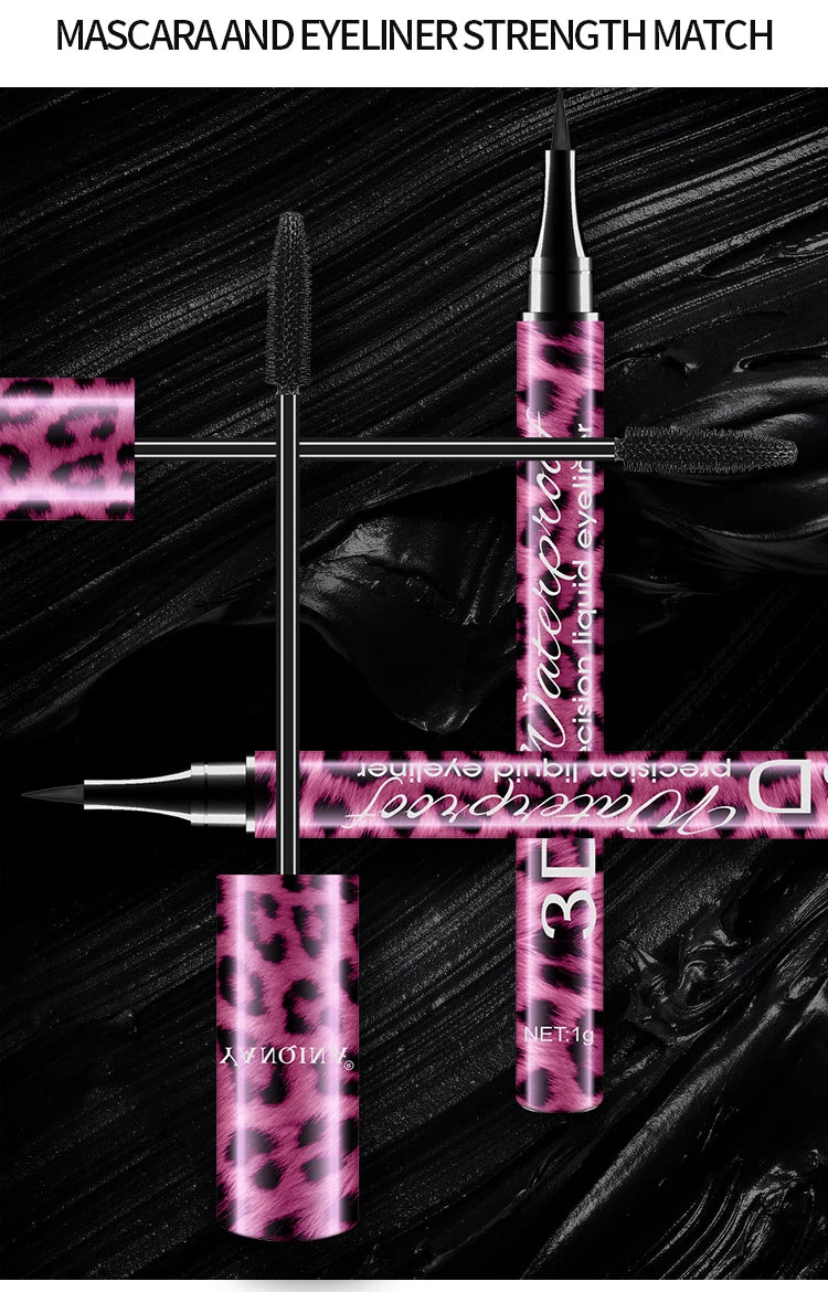 ANQINA 4D Waterproof Mascara & Liquid Eyeliner Set – Long-Lasting Curling Eye Makeup (Full Size)