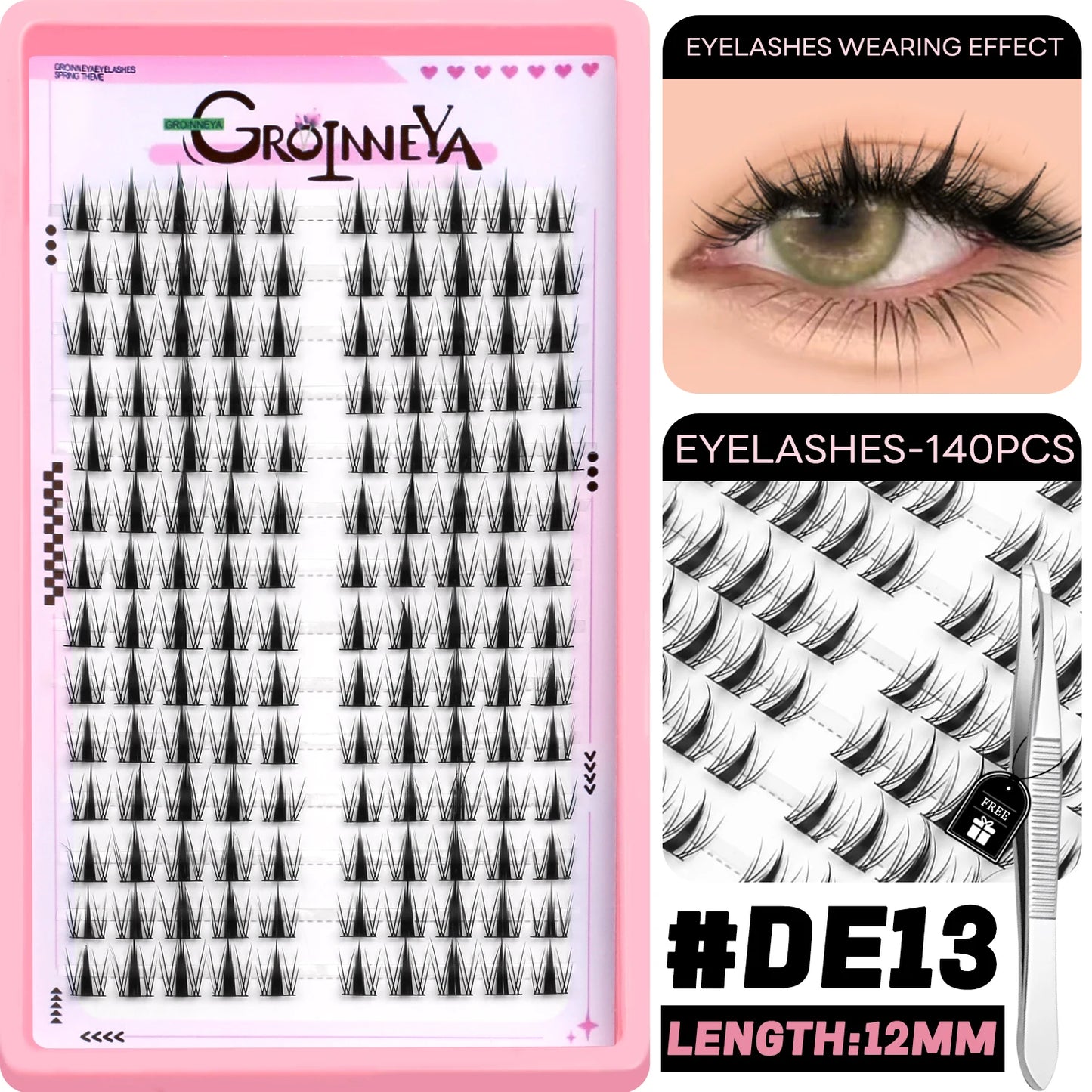 GROINNEYA DIY Lash Clusters – Natural & Manga Styles | Soft Lightweight Synthetic Lashes | Customizable False Eyelash Extensions Kit