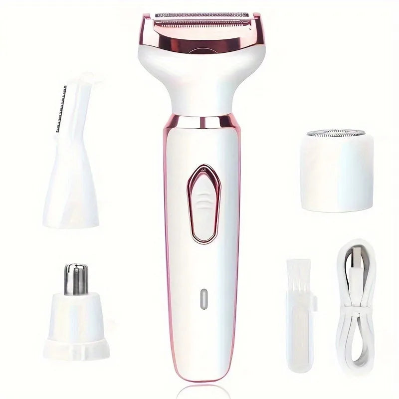 4-in-1 Rechargeable Electric Shaver for Women – Body, Bikini, Underarm, Face & Eyebrow Trimmer, Portable Hair Removal Razor