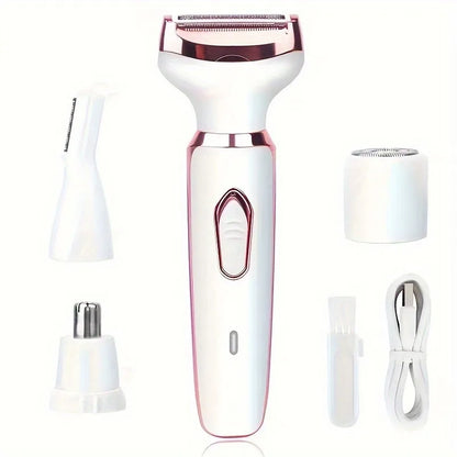 4-in-1 Rechargeable Electric Shaver for Women – Body, Bikini, Underarm, Face & Eyebrow Trimmer, Portable Hair Removal Razor