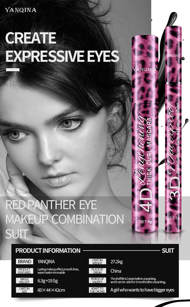 ANQINA 4D Waterproof Mascara & Liquid Eyeliner Set – Long-Lasting Curling Eye Makeup (Full Size)