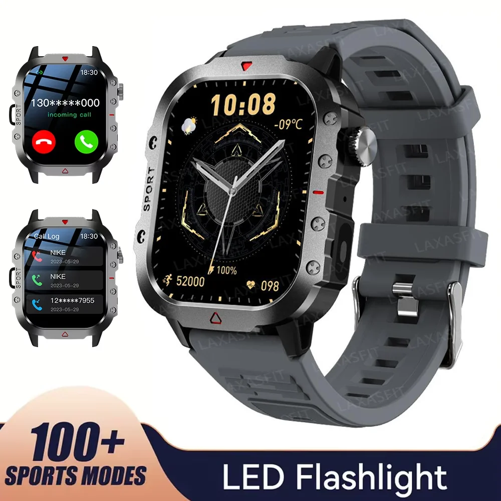 KESHUYOU 2.01” Smart Watch with LED Flashlight | Bluetooth Calling | Fitness & Activity Tracker | Life Waterproof | Android & iOS