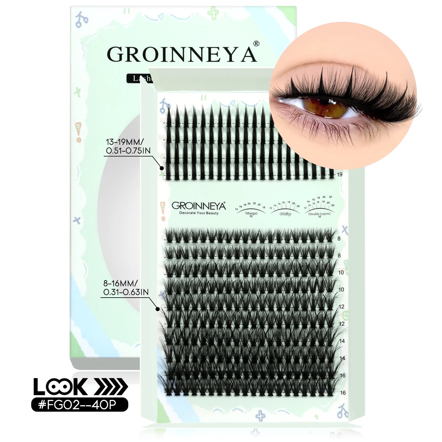 GROINNEYA Lash Clusters Kit – Spiky D-Curl Individual Lash Extensions with Bond & Seal for DIY Eyelash Application
