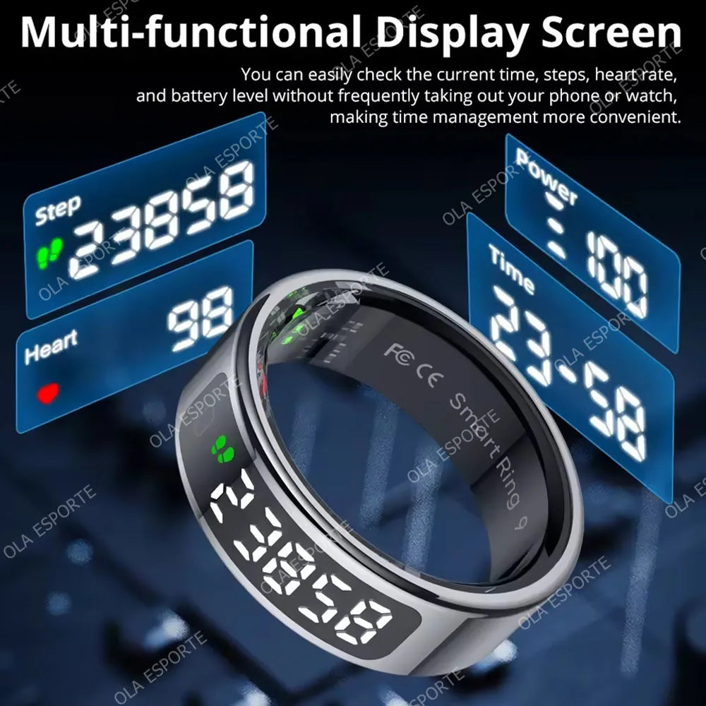 Smart Ring Health Fitness Tracker LED Touch Display Heart Rate Sleep Monitor Waterproof
