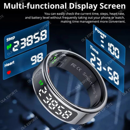 Smart Ring Health Fitness Tracker LED Touch Display Heart Rate Sleep Monitor Waterproof