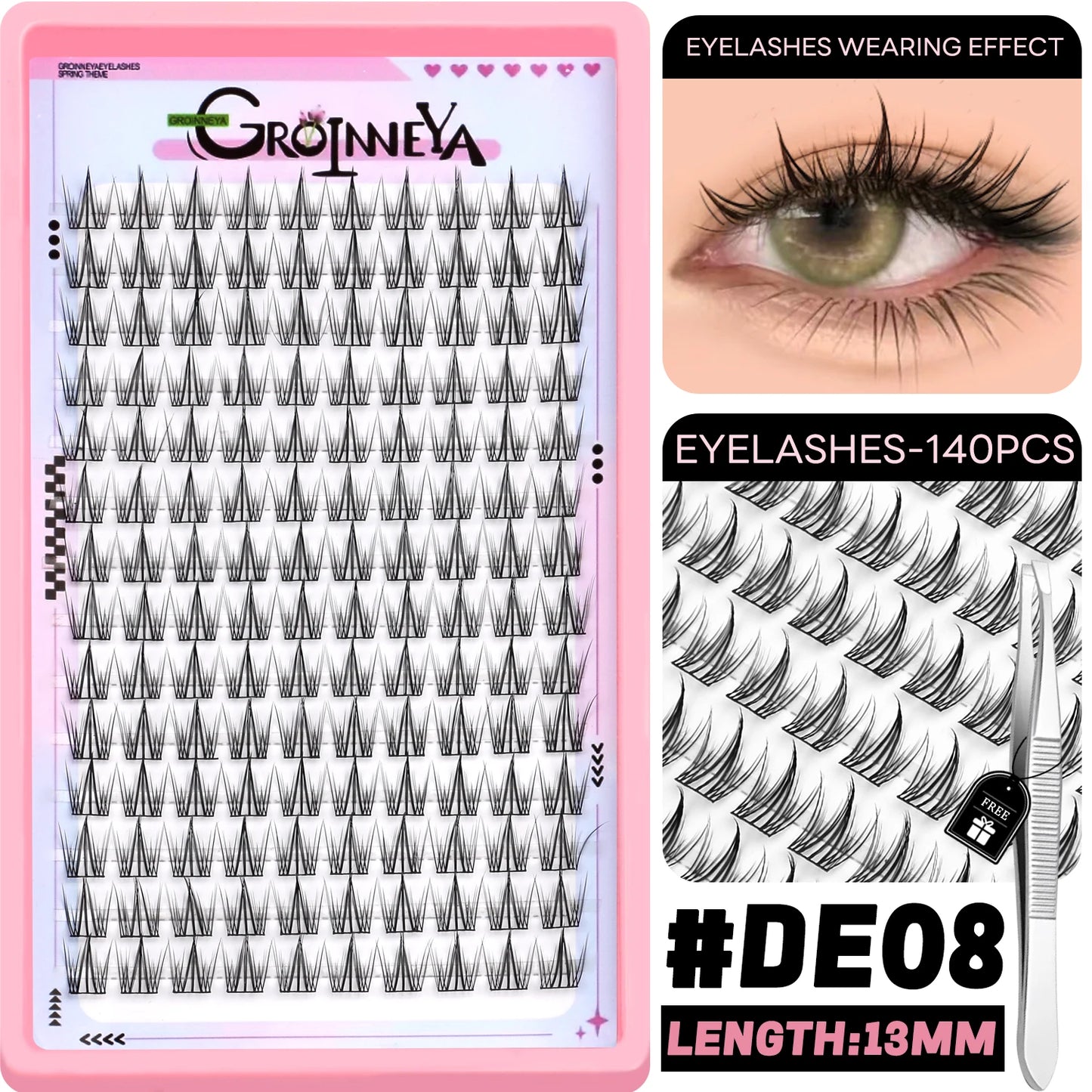 GROINNEYA DIY Lash Clusters – Natural & Manga Styles | Soft Lightweight Synthetic Lashes | Customizable False Eyelash Extensions Kit