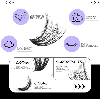 GROINNEYA DIY Lash Extension Kit – Cluster & Individual Lashes with Bond & Seal