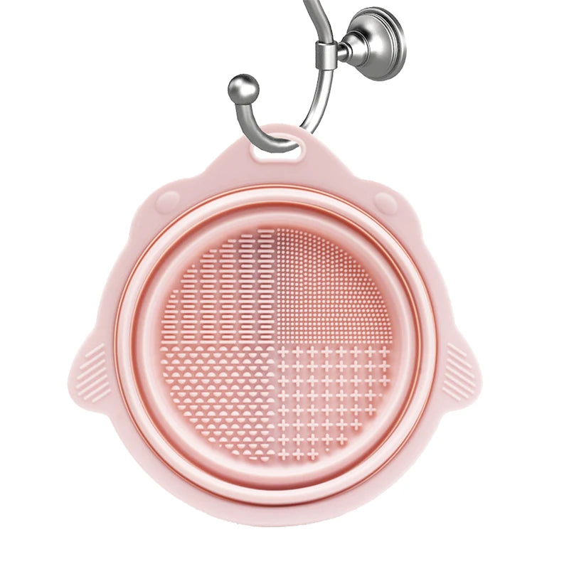 Makeup Brush Cleaner Bowl & Tool Set – Silicone Scrubber Pad, Folding Holder, Wet & Dry Brush Cleaning Kit