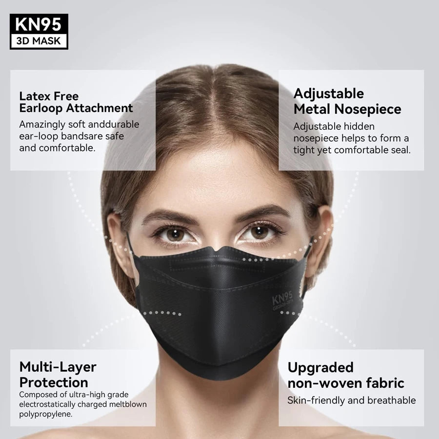 GTT KN95 Fish-Style Face Masks 50/100/200 PCS 4-Layer Disposable Breathable Protective Masks Adult