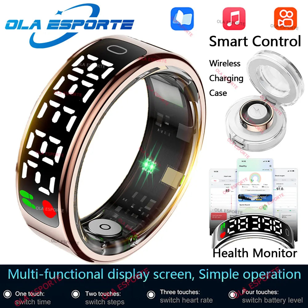 Smart Ring Health Fitness Tracker LED Touch Display Heart Rate Sleep Monitor Waterproof
