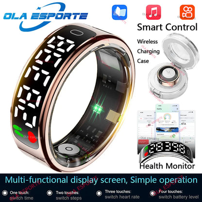 Smart Ring Health Fitness Tracker LED Touch Display Heart Rate Sleep Monitor Waterproof