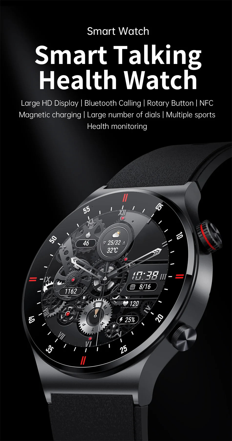 Men’s Bluetooth Call Smart Watch with GPS – AMOLED Full Screen Fitness Tracker for iOS & Android