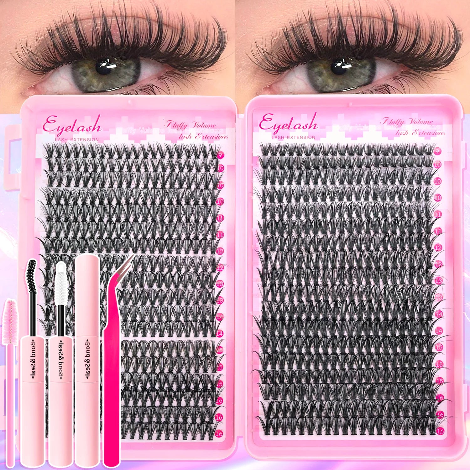 DIY Lash Extension Kit 200/720PCS Cluster Lashes w/ Bond Seal & Tweezers Wispy Set