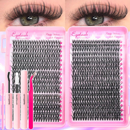 DIY Lash Extension Kit 200/720PCS Cluster Lashes w/ Bond Seal & Tweezers Wispy Set