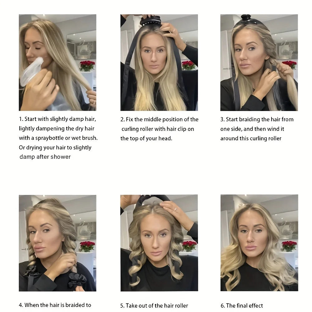 5PCS Heatless Hair Styling Set – 4-in-1 Curling Kit with Hair Stick, Headbands, Clips & Wide-Tooth Comb for DIY Styling
