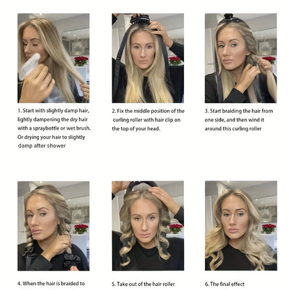 5PCS Heatless Hair Styling Set – 4-in-1 Curling Kit with Hair Stick, Headbands, Clips & Wide-Tooth Comb for DIY Styling