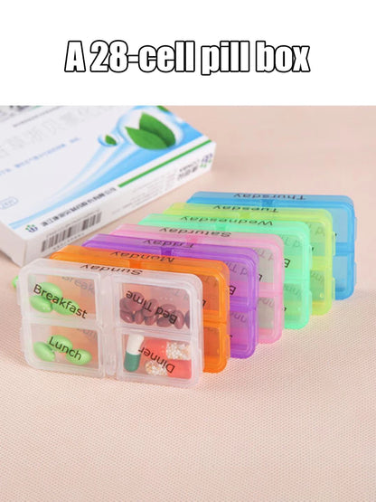 28-Compartment Medicine Box Organizer – Drawer-Style Pill Storage Case, Plastic Home Health Care Organizer