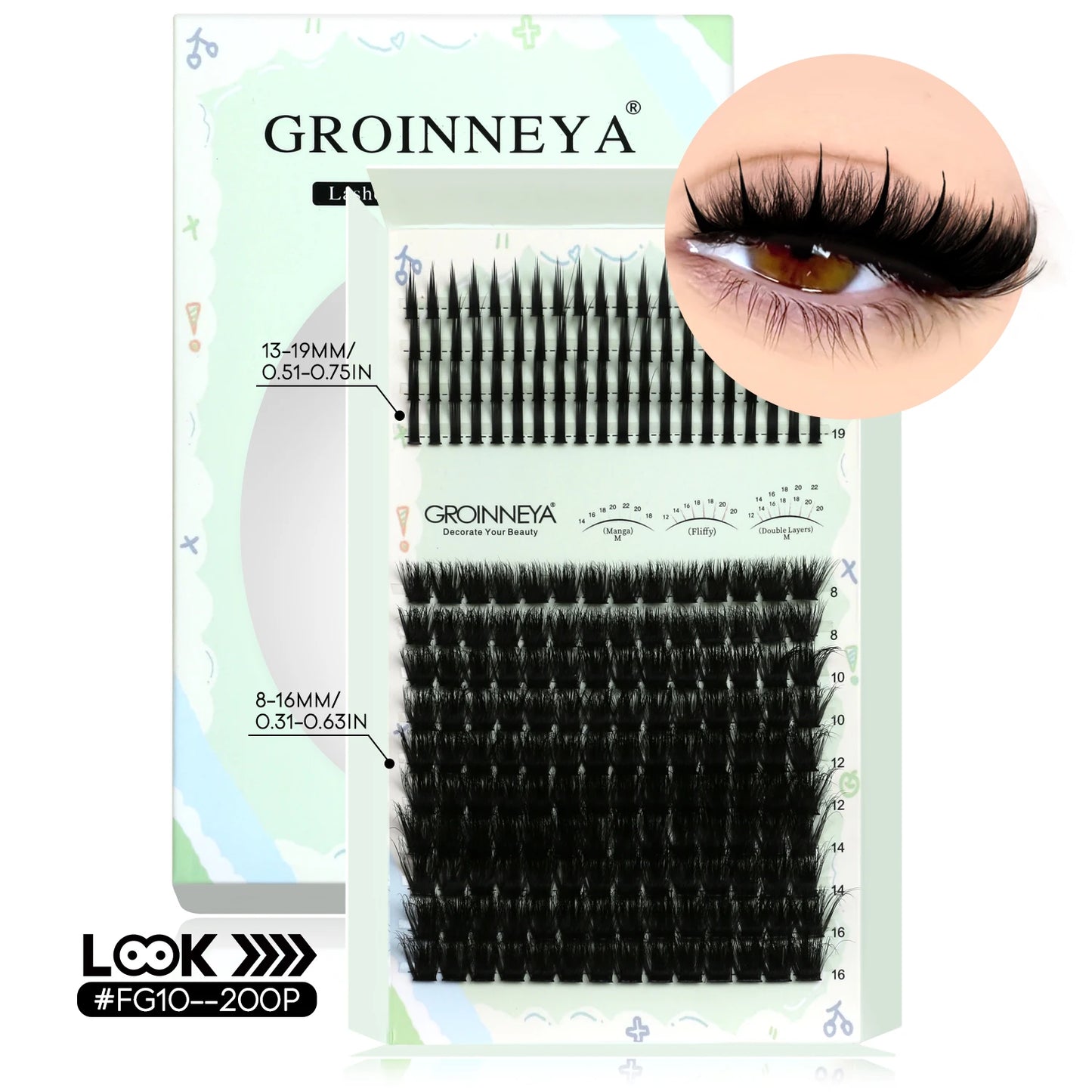 GROINNEYA Lash Clusters Kit – Spiky D-Curl Individual Lash Extensions with Bond & Seal for DIY Eyelash Application