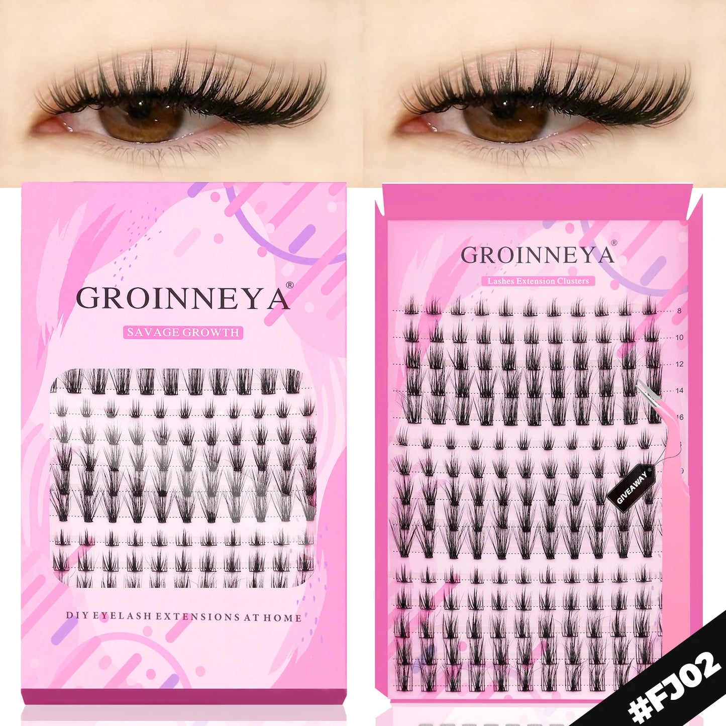 GROINNEYA DIY Eyelash Extension Kit – Individual Lash Clusters Faux Mink Mix Set with Lash Bond & Seal, Easy At-Home Application