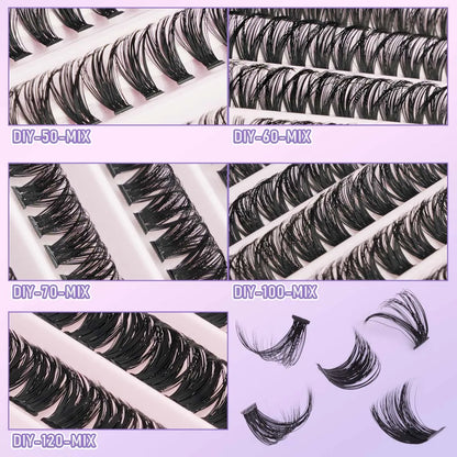 DIY Lash Clusters Extension Kit – Individual Eyelash Set (5–16mm) with Bond, Seal & Applicator Tool
