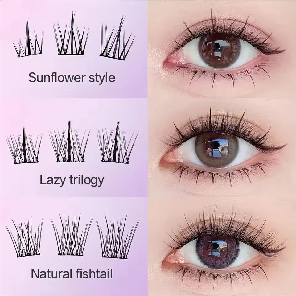 MIAOJIE No-Glue False Eyelashes – Easy 3-Step DIY Natural Look, Lightweight Reusable Lashes for Beginners, Sunflower Design
