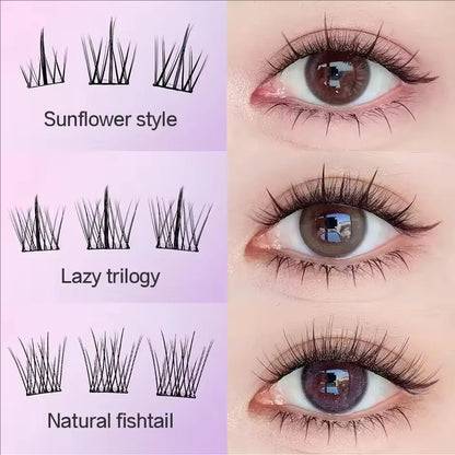 MIAOJIE No-Glue False Eyelashes – Easy 3-Step DIY Natural Look, Lightweight Reusable Lashes for Beginners, Sunflower Design