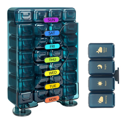 Weekly Pill Organizer 4 Times a Day – Large 7-Day Pill Box with Drawer Design | Travel Medication Case | BPA-Free Pill Storage