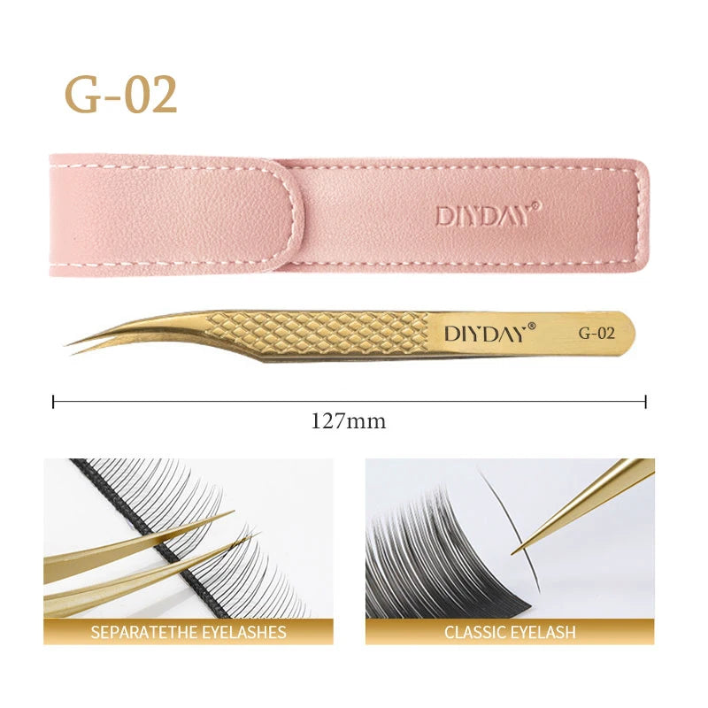 DIYDAY Anti-Slip Eyelash Extension Tweezers – Stainless Steel Fiber Tip Precision Lash Tool