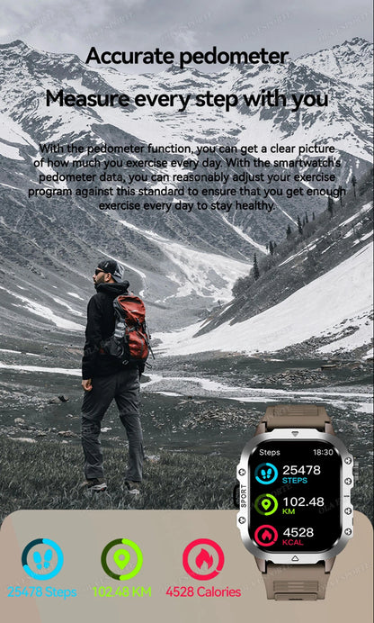 Military Smart Watch Bluetooth Call GPS Flashlight 100+ Sports Android iPhone