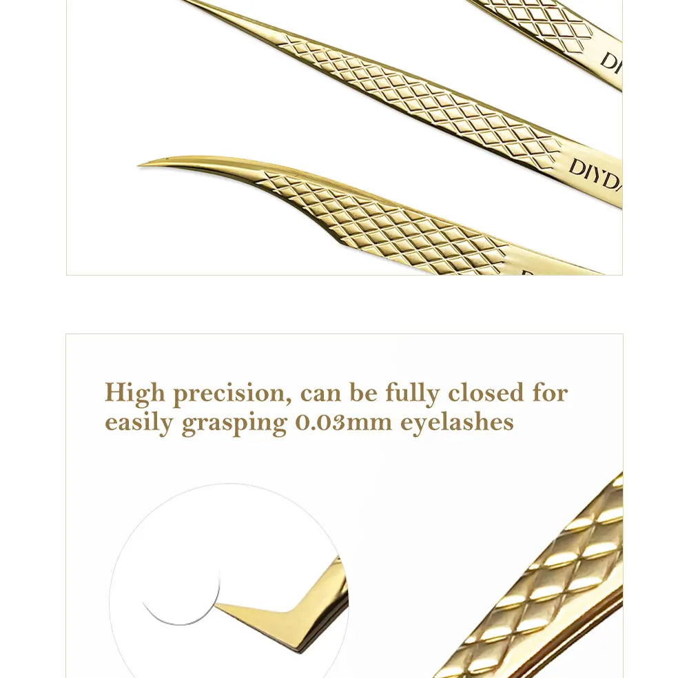 DIYDAY Anti-Slip Eyelash Extension Tweezers – Stainless Steel Fiber Tip Precision Lash Tool