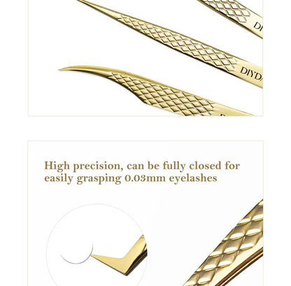DIYDAY Anti-Slip Eyelash Extension Tweezers – Stainless Steel Fiber Tip Precision Lash Tool
